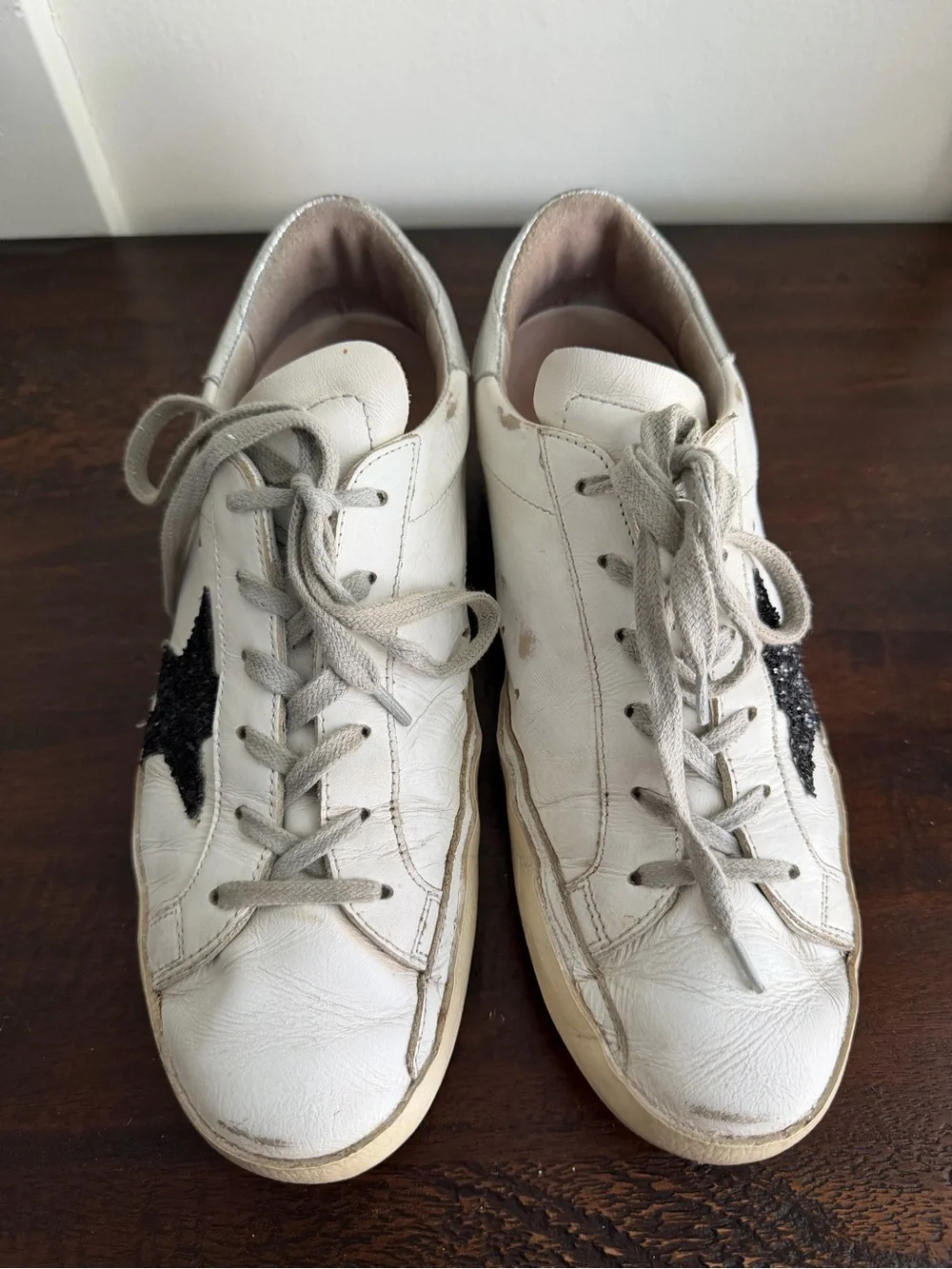 Golden Goose Superstar black glitter star silver heel size 38